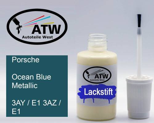 Porsche, Ocean Blue Metallic, 3AY / E1 3AZ / E1: 20ml Lackstift, von ATW Autoteile West.